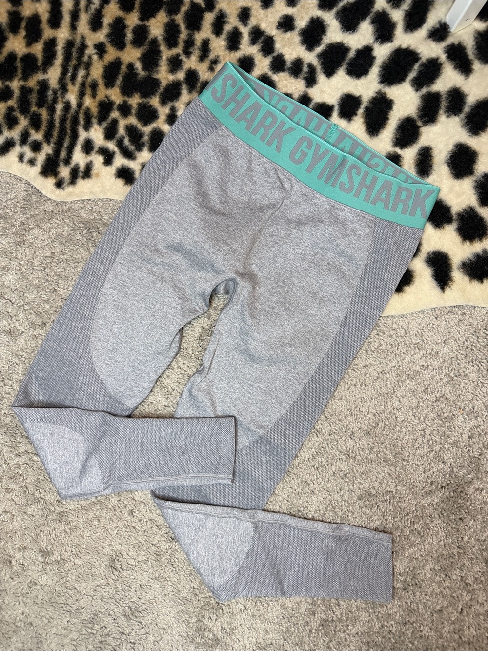 Gymshark Gray Seamless Leggings with Teal Logo Waistband